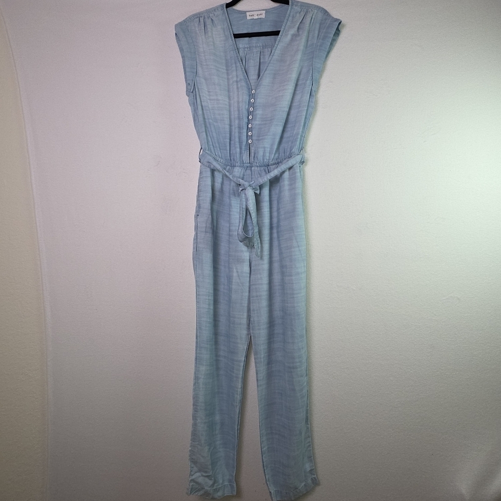 Bella Dahl Light Blue Sleeveless Button Front Jumpsuit Tencel Lyocell Small